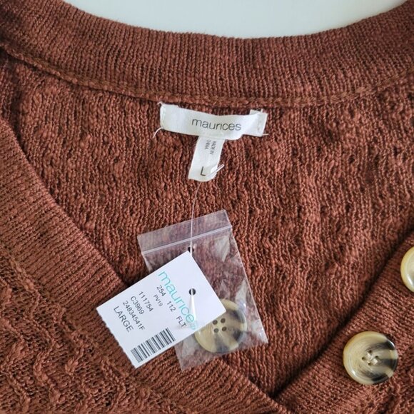 Maurices Cardigan Sweater Brown Buttons Womans Large Knit Layering Office - Picture 7 of 10